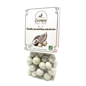 Organic Hazelnuts Covered with Coconut White Chocolate 100g